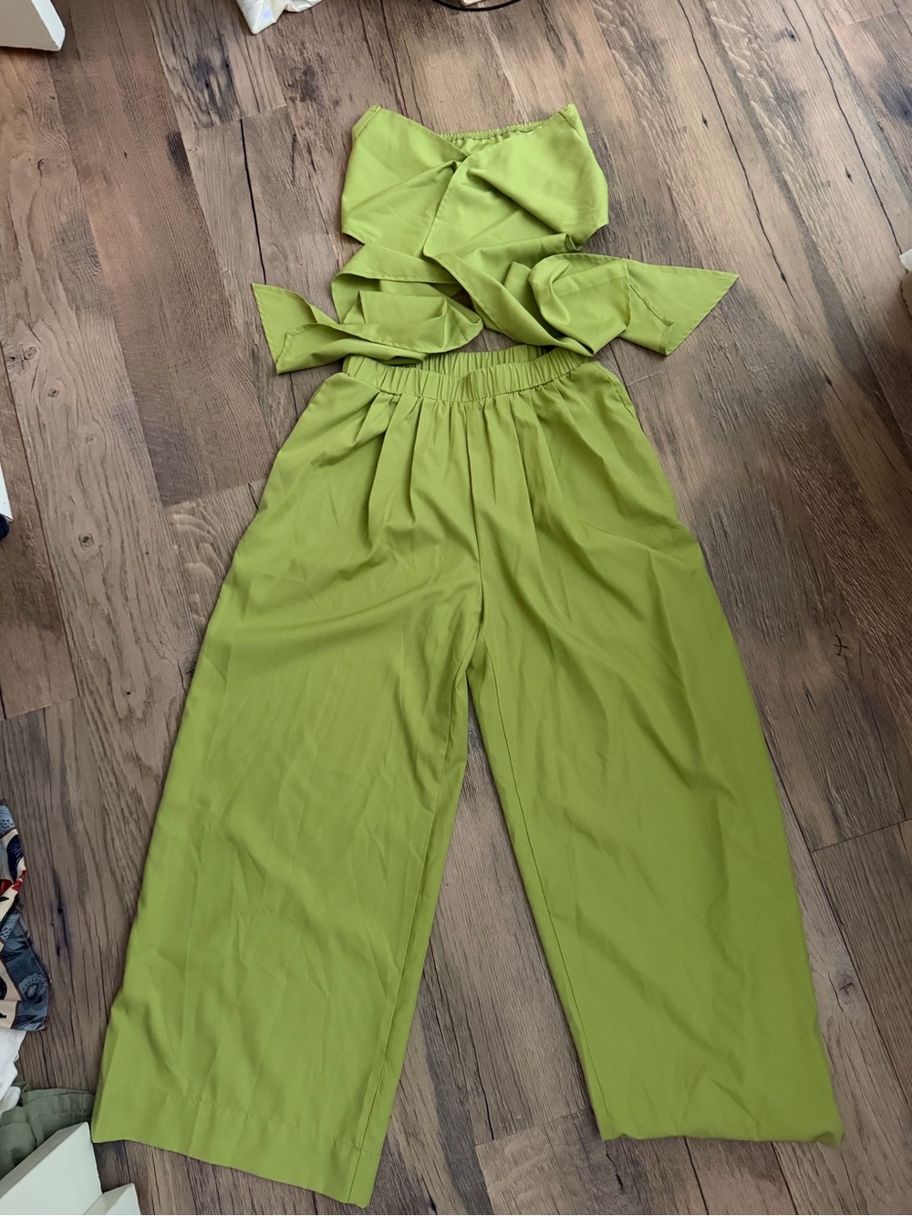 Olive Green Strapless Wide-Leg 2 piece Jumpsuit - Picture 2 of 2